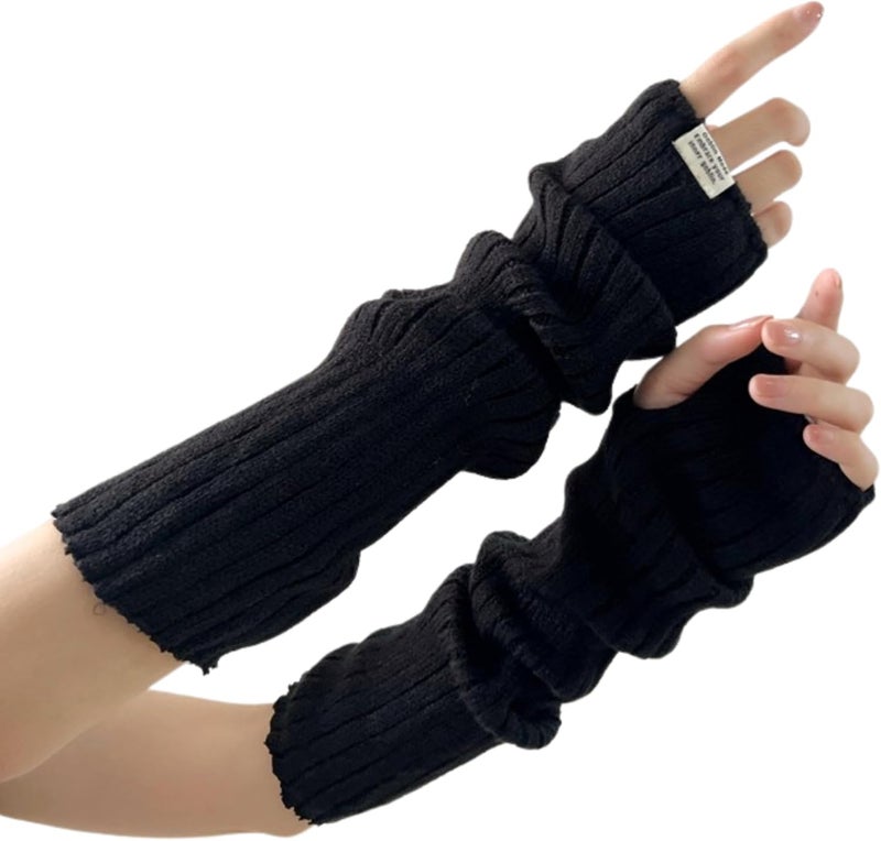 DUNKOING Cute Y2K Arm Warmers Kawaii Knitted Wrist Warmers Long Japanese Harajuku Goth Fingerless Sleeve for Women Girls - Image 1